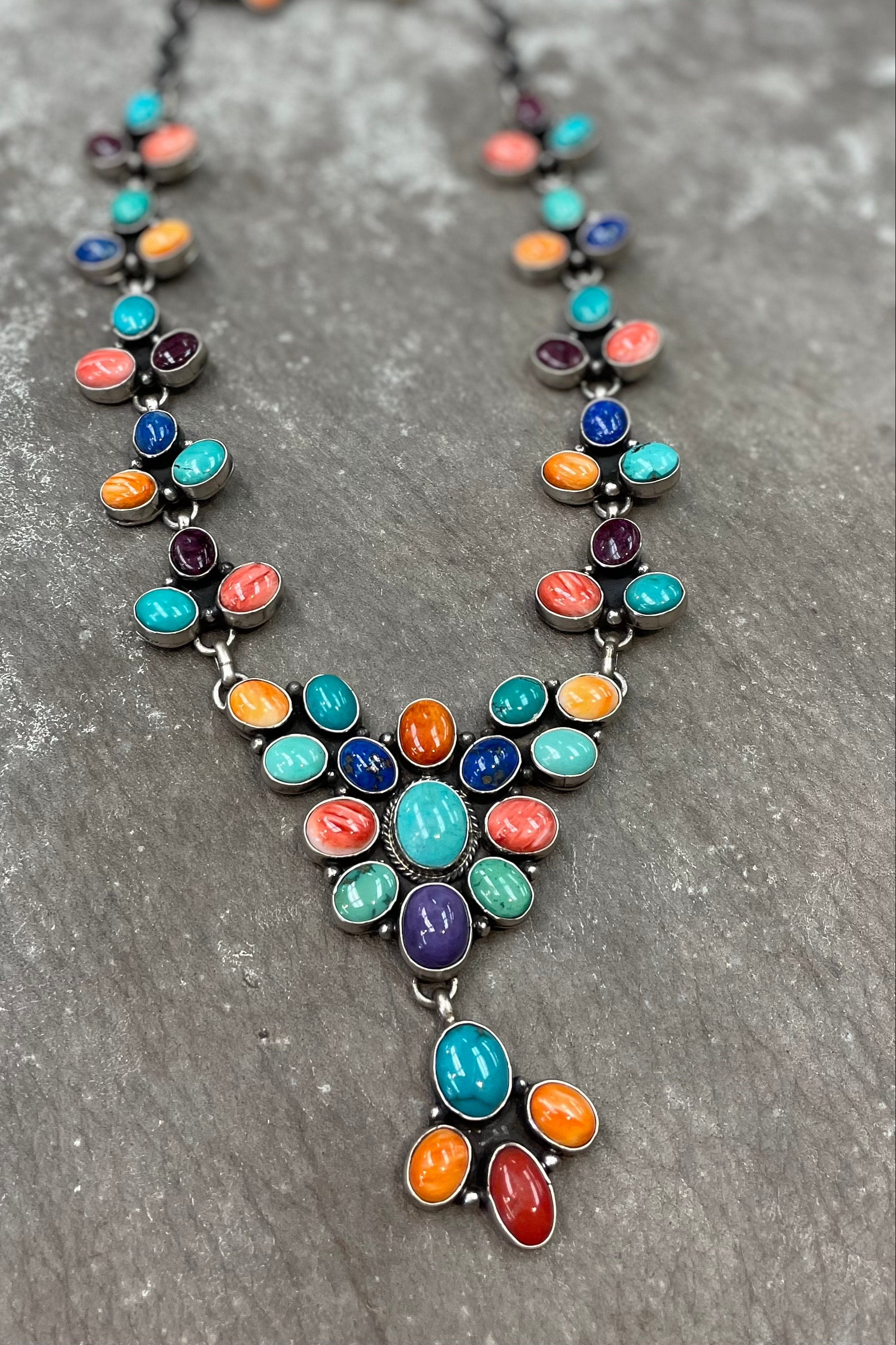 Multi Stone Turquoise Lapis Spiny Oyster Coral Necklace Earring