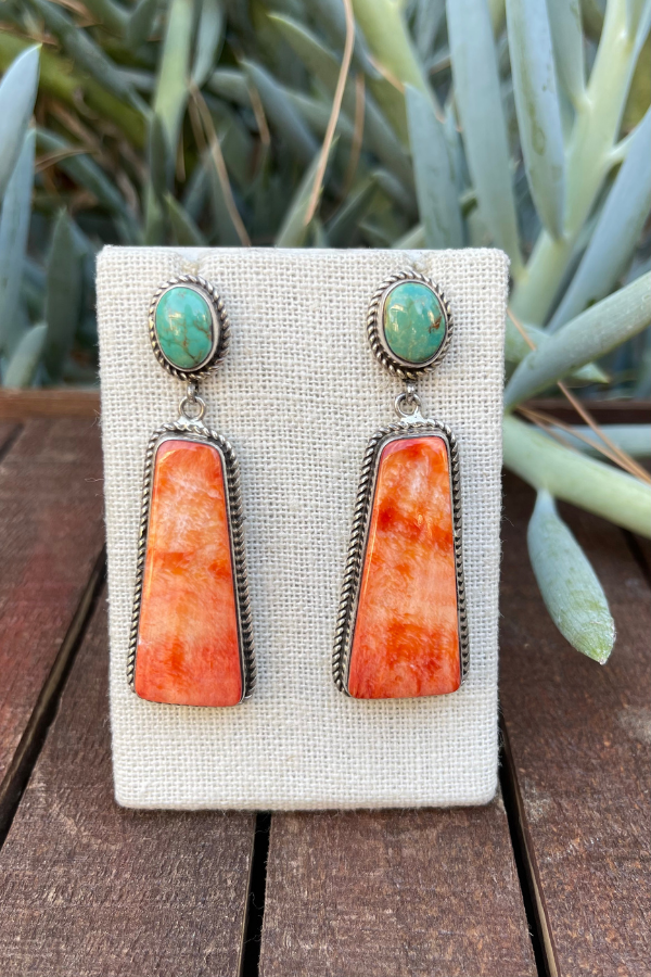 Green Turquoise Spiny Oyster Earrings West of Texas