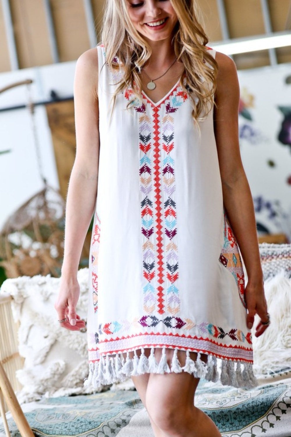 Embroidered shop tassel dress
